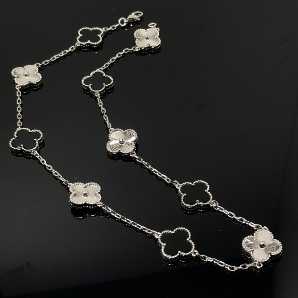 Van Cleef & Arpels CLOVER 10 MOTIF SILVER ONYX SILVER NECKLACE
