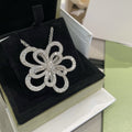 Van Cleef & Arpels DOUBLE LACE FLOWER SILVER PENDANT DIAMOND NECKLACE