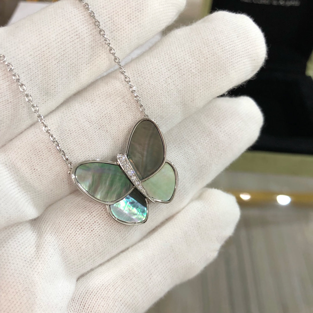 Van Cleef & Arpels LARGE BUTTERFLY SILVER PENDANT DIAMOND NECKLACE