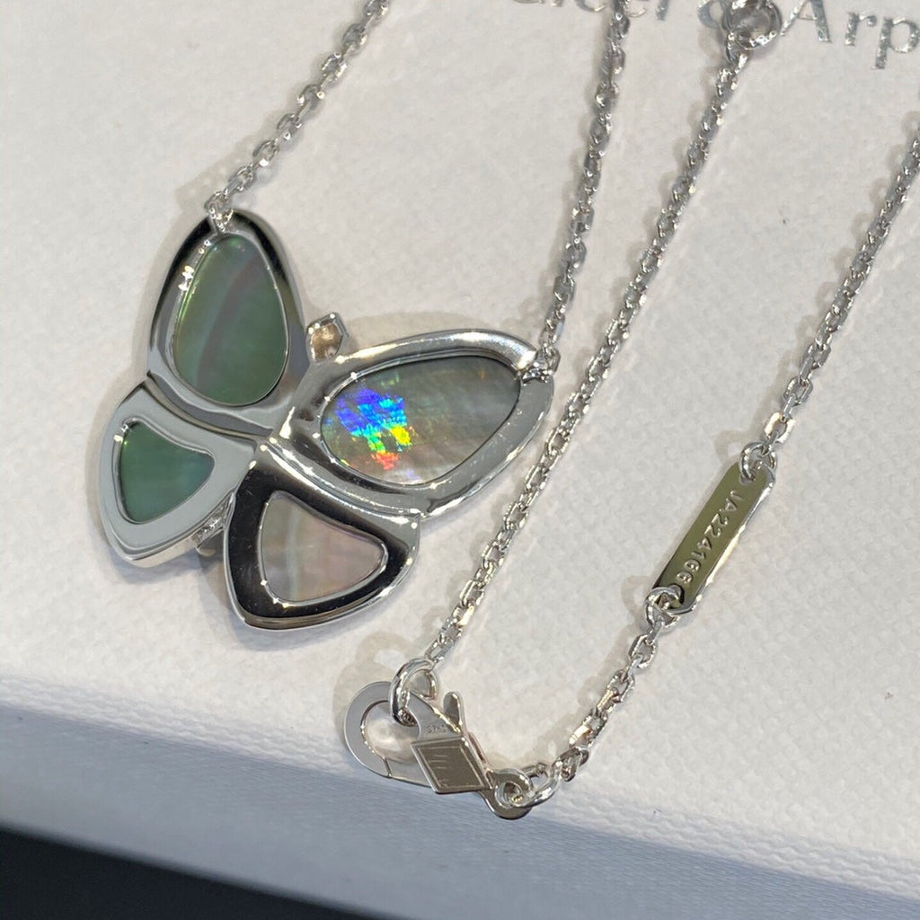 Van Cleef & Arpels LARGE BUTTERFLY SILVER PENDANT DIAMOND NECKLACE