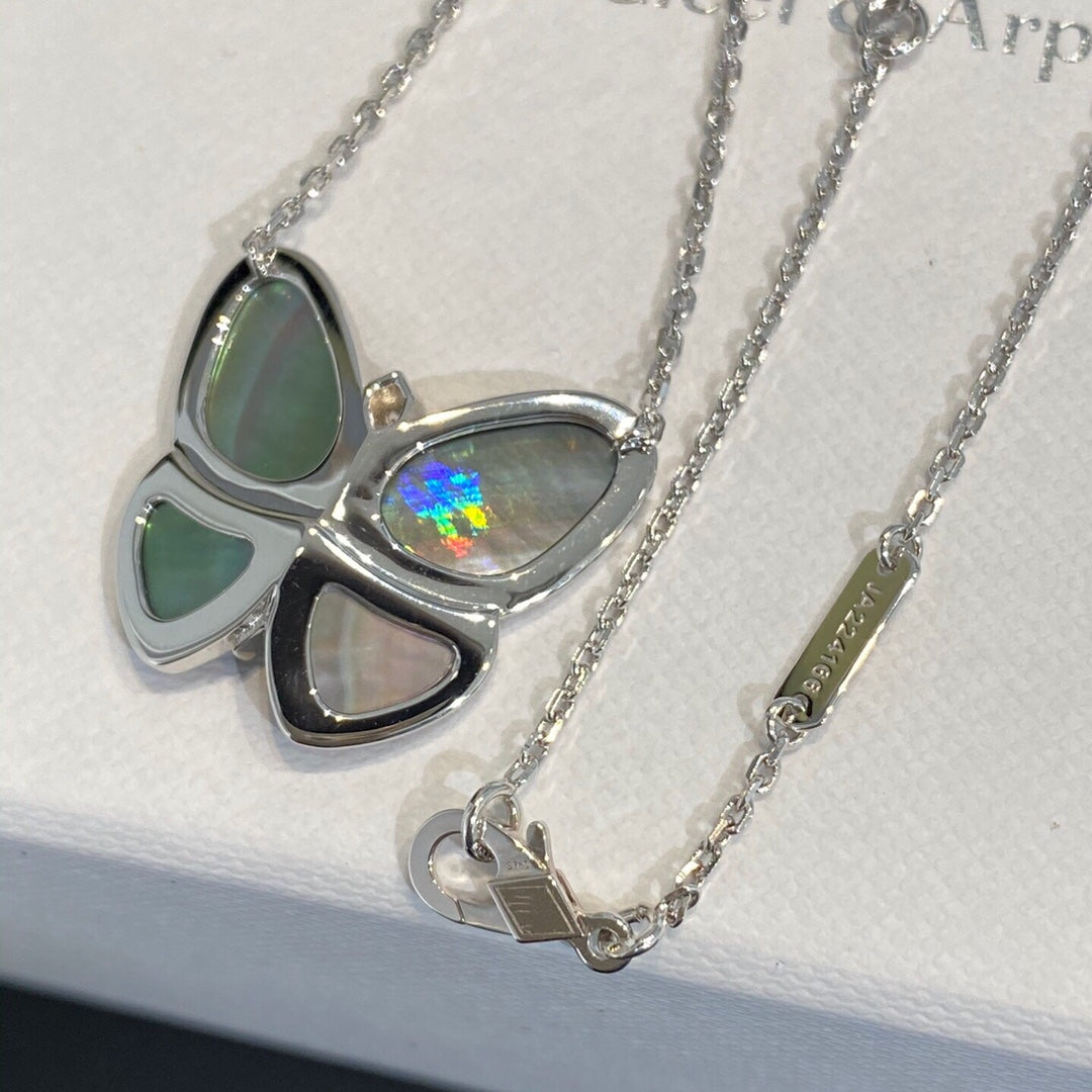 Van Cleef & Arpels LARGE BUTTERFLY SILVER PENDANT DIAMOND NECKLACE