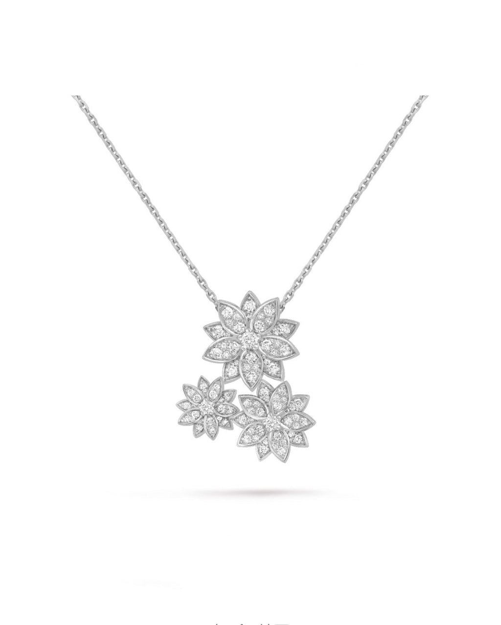 Van Cleef & Arpels LOTUS THREE FLOWERS SILVER DIAMOND NECKLACE