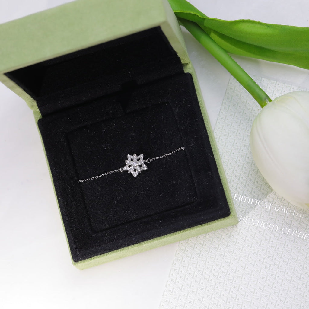 Van Cleef & Arpels LOTUS FLOWER SILVER DIAMOND BRACELET
