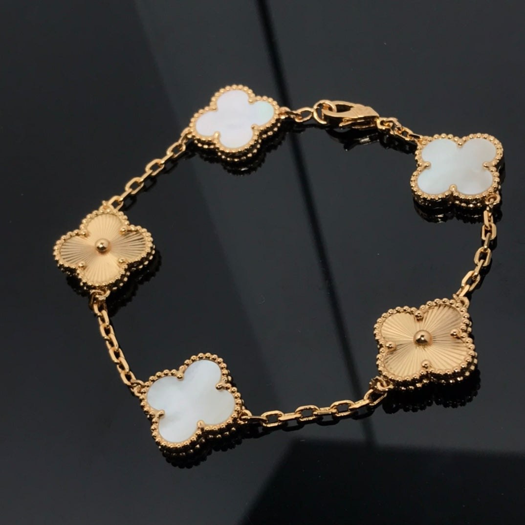 Van Cleef & Arpels CLOVER BRACELET 5 MOTIF WHITE MOP AND PINK GOLD