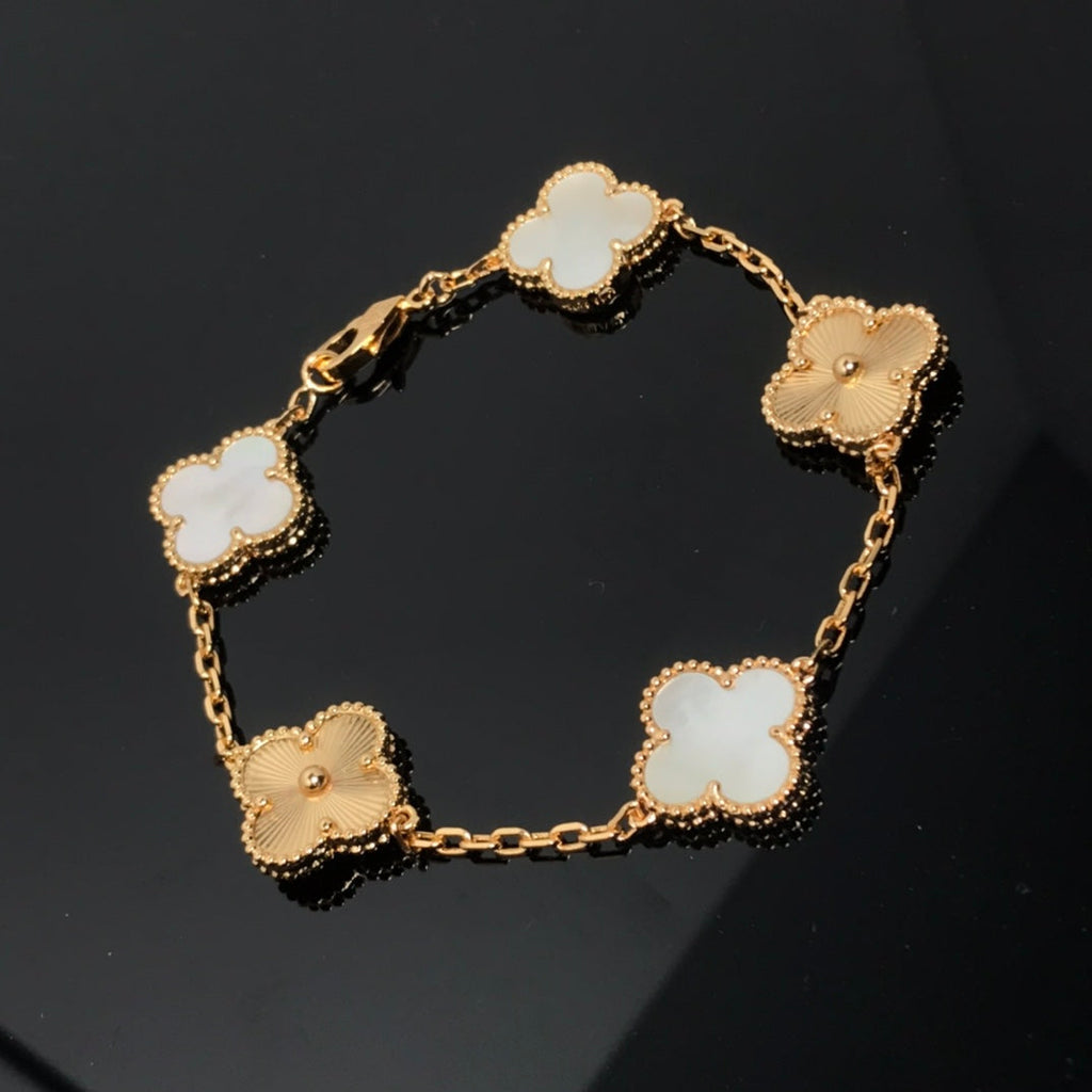 Van Cleef & Arpels CLOVER BRACELET 5 MOTIF WHITE MOP AND PINK GOLD