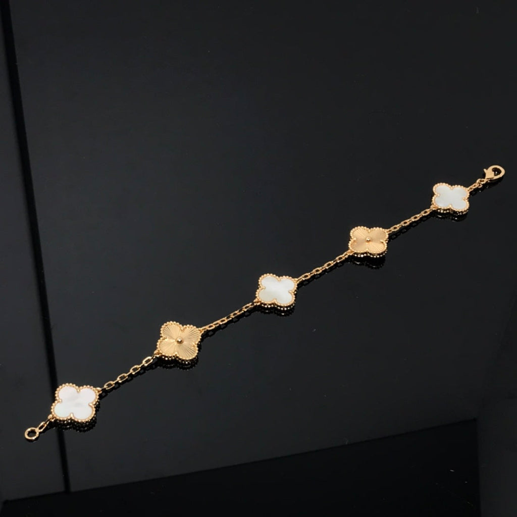 Van Cleef & Arpels CLOVER BRACELET 5 MOTIF WHITE MOP AND PINK GOLD