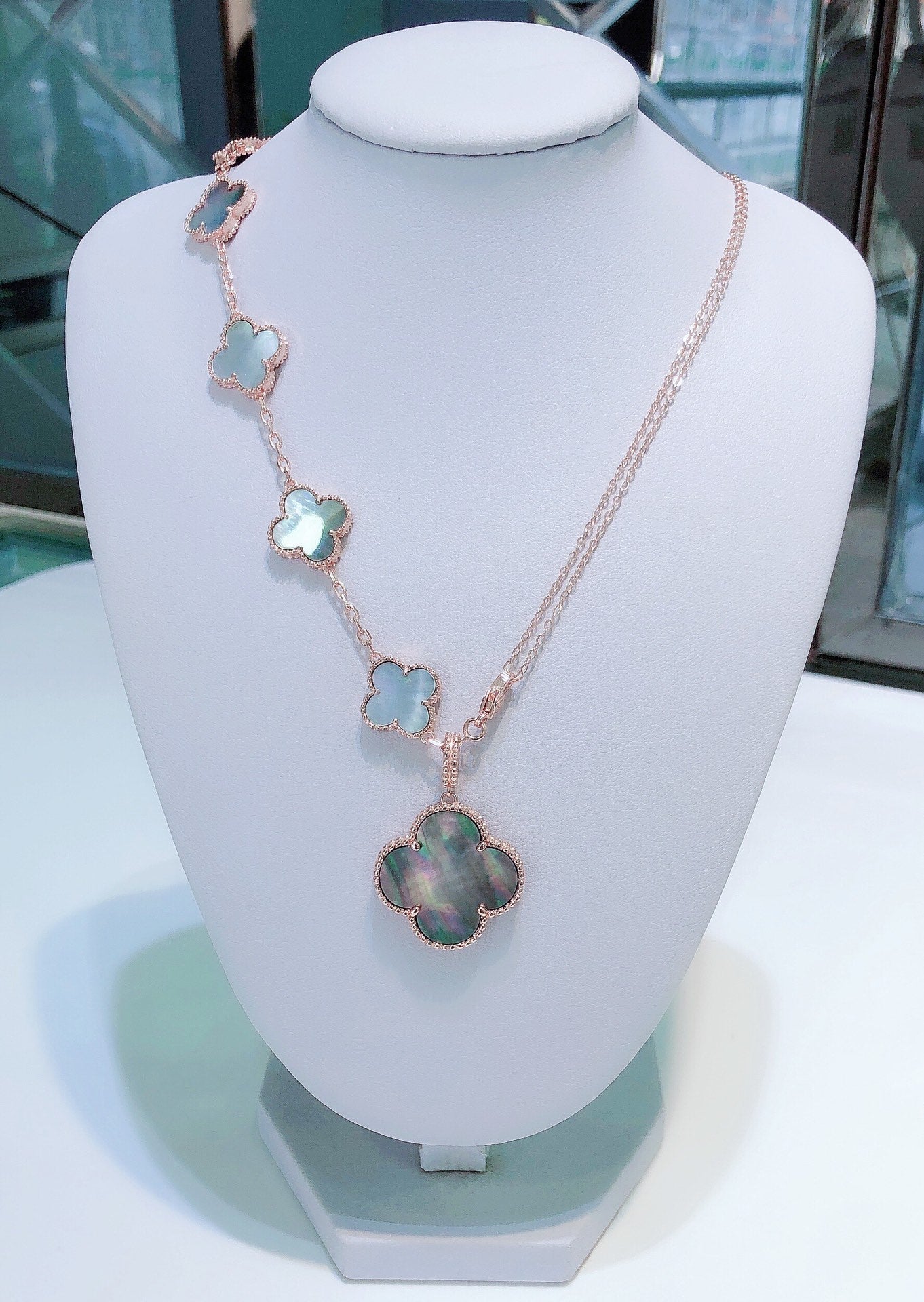Van Cleef & Arpels COMBINED BRACELET 5 MOTIFS AND NECKLACE DARK MOP PINK GOLD