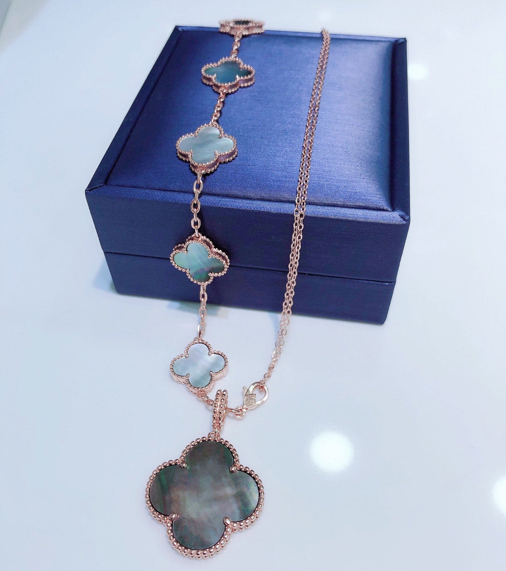 Van Cleef & Arpels COMBINED BRACELET 5 MOTIFS AND NECKLACE DARK MOP PINK GOLD