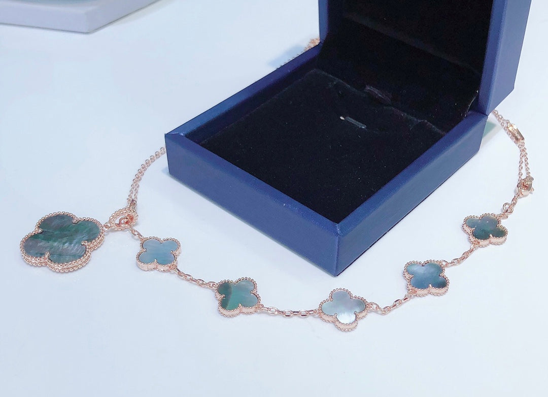 Van Cleef & Arpels COMBINED BRACELET 5 MOTIFS AND NECKLACE DARK MOP PINK GOLD