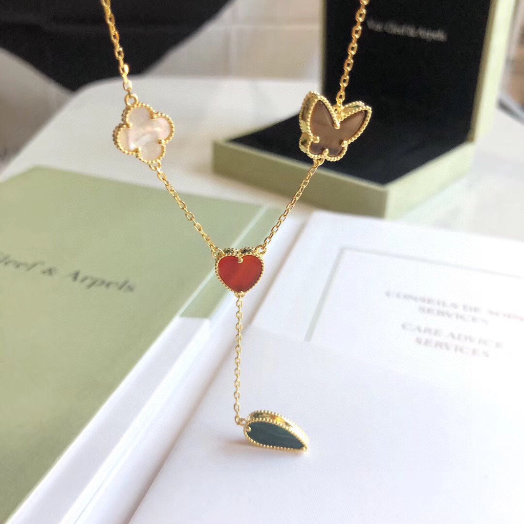 Van Cleef & Arpels LUCKY SPRING 4 MOTIFS PINK GOLD NECKLACE