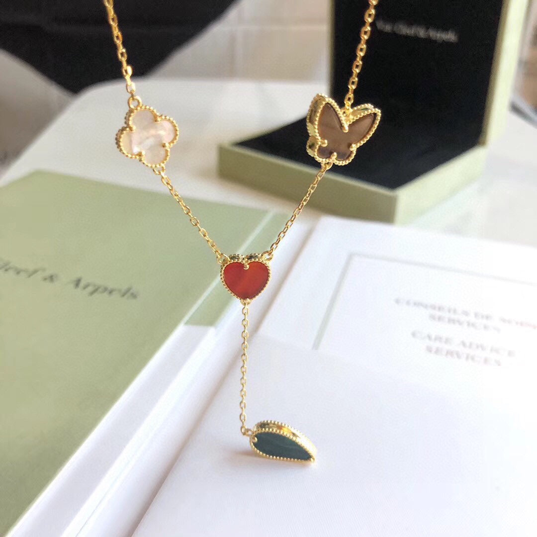 Van Cleef & Arpels LUCKY SPRING 4 MOTIFS PINK GOLD NECKLACE