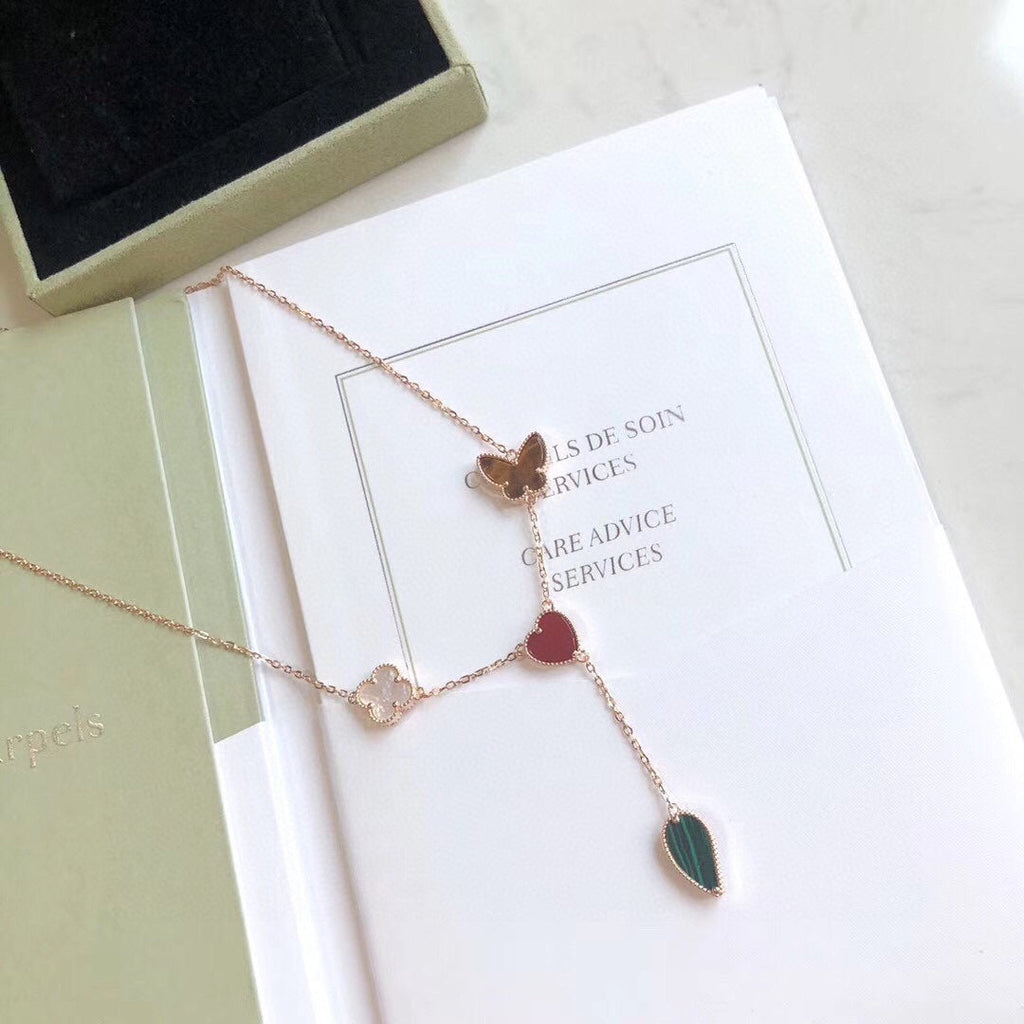 Van Cleef & Arpels LUCKY SPRING 4 MOTIFS PINK GOLD NECKLACE