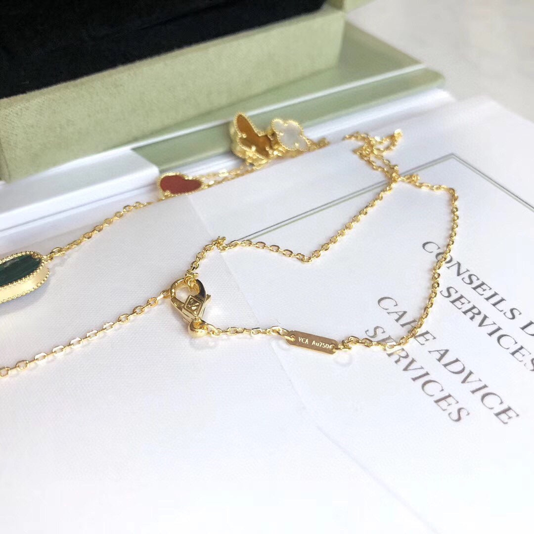 Van Cleef & Arpels LUCKY SPRING 4 MOTIFS PINK GOLD NECKLACE