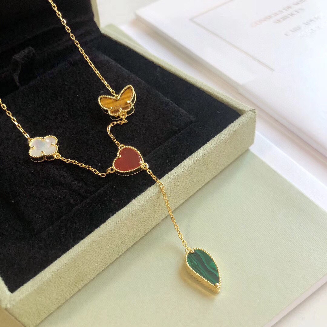 Van Cleef & Arpels LUCKY SPRING 4 MOTIFS PINK GOLD NECKLACE