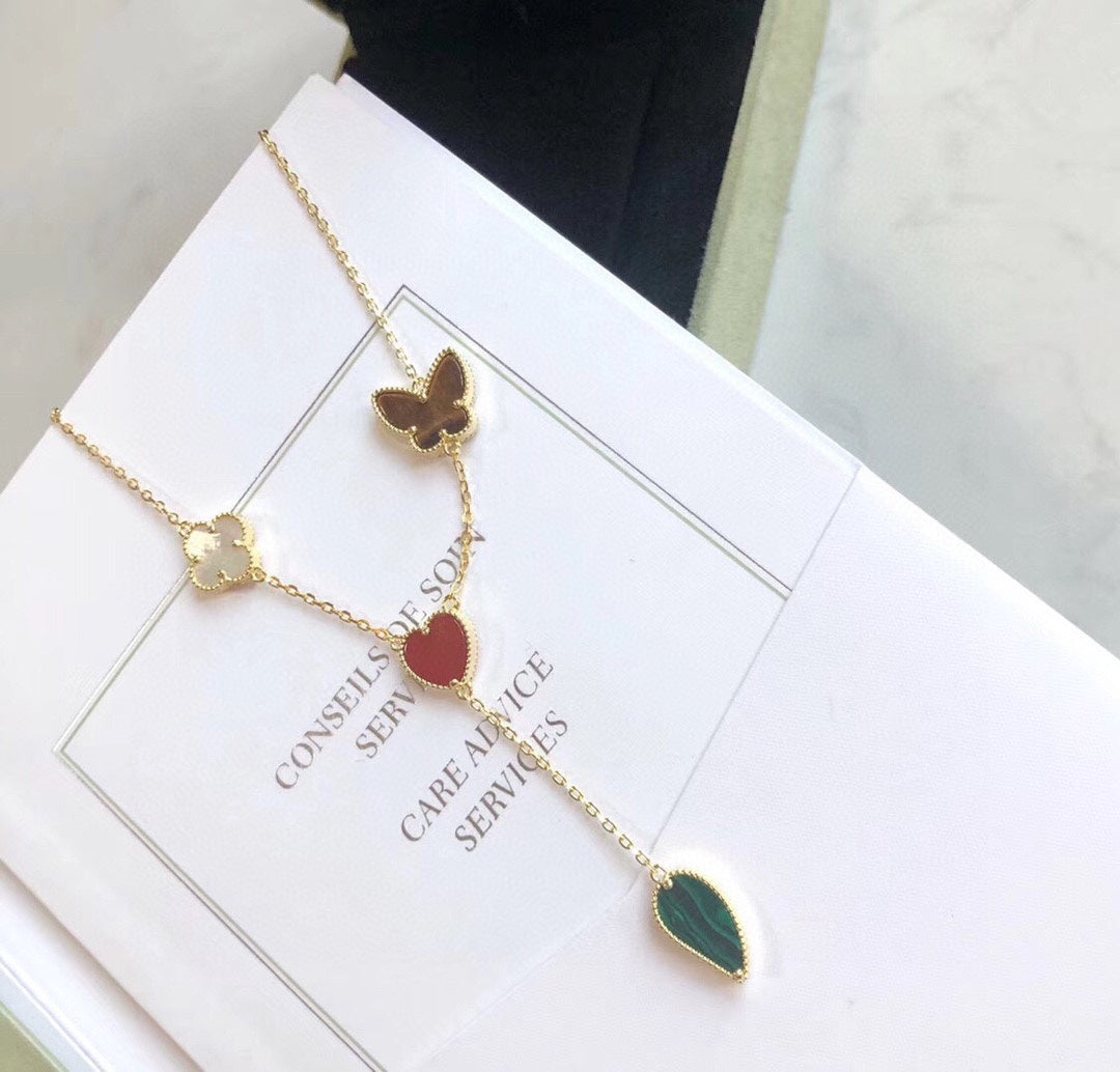 Van Cleef & Arpels LUCKY SPRING 4 MOTIFS PINK GOLD NECKLACE