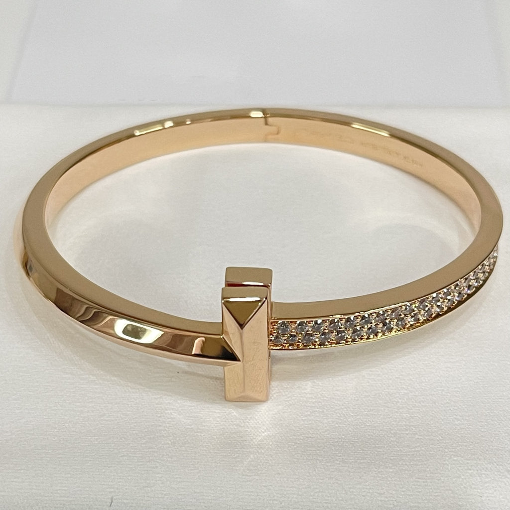 TIFFANY WIDE DIAMONDS HINGED BANGLE PINK GOLD