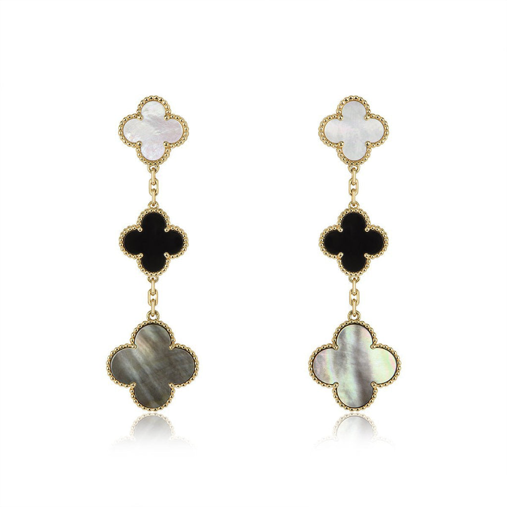 Van Cleef & Arpels CLOVER EARRINGS GOLD ONYX MOP 3 MOTIF
