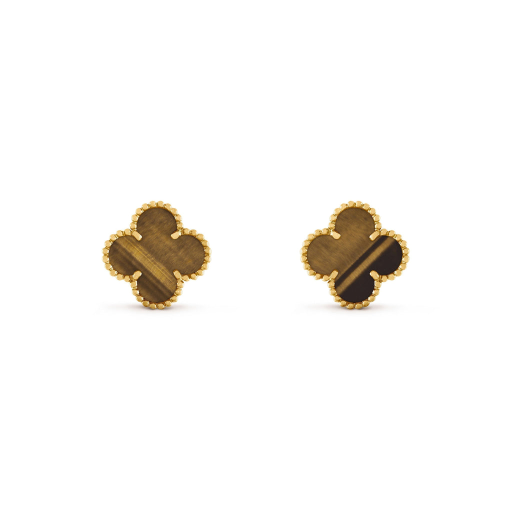 Van Cleef & Arpels CLOVER TIGER EYE EARRINGS